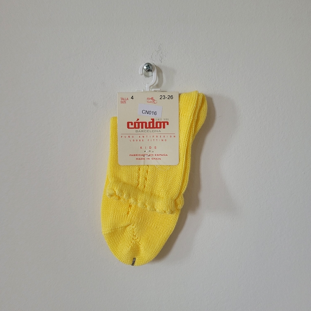 NWT Condor Perle Side Openwork Socks In Lemoncello, Size 4